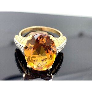 Orange Yellow Gemstone & Diamond Cocktail Ring 18k Yellow Gold Women's Size 7